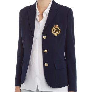 Lauren Ralph Lauren Navy Blue Crested Blazer